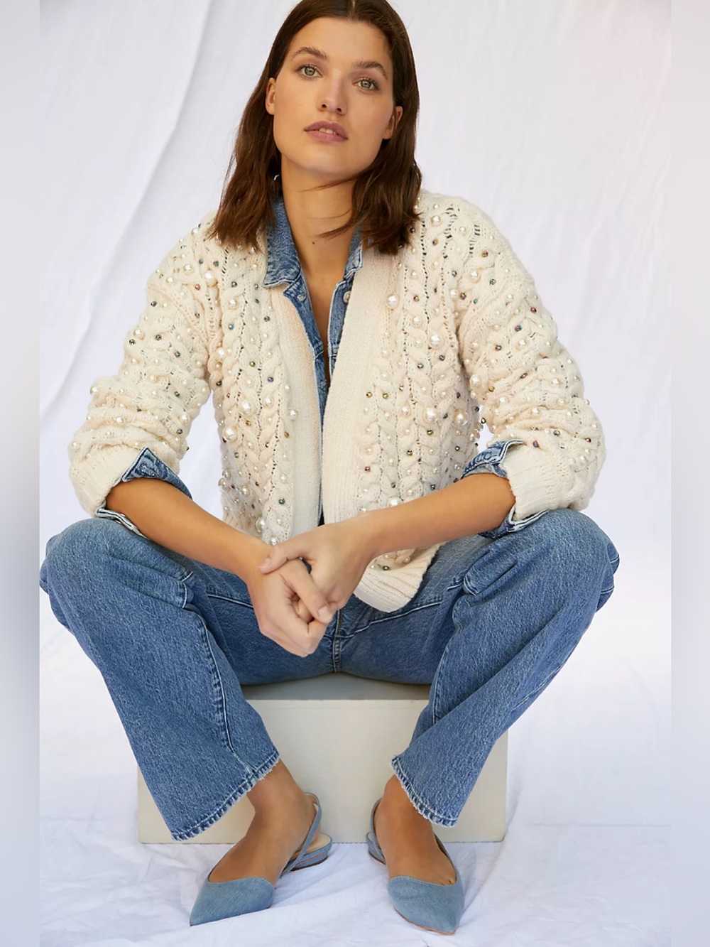 Anthropologie Embellished Cable-Knit Cardigan Sweater - Picture 4 of 13